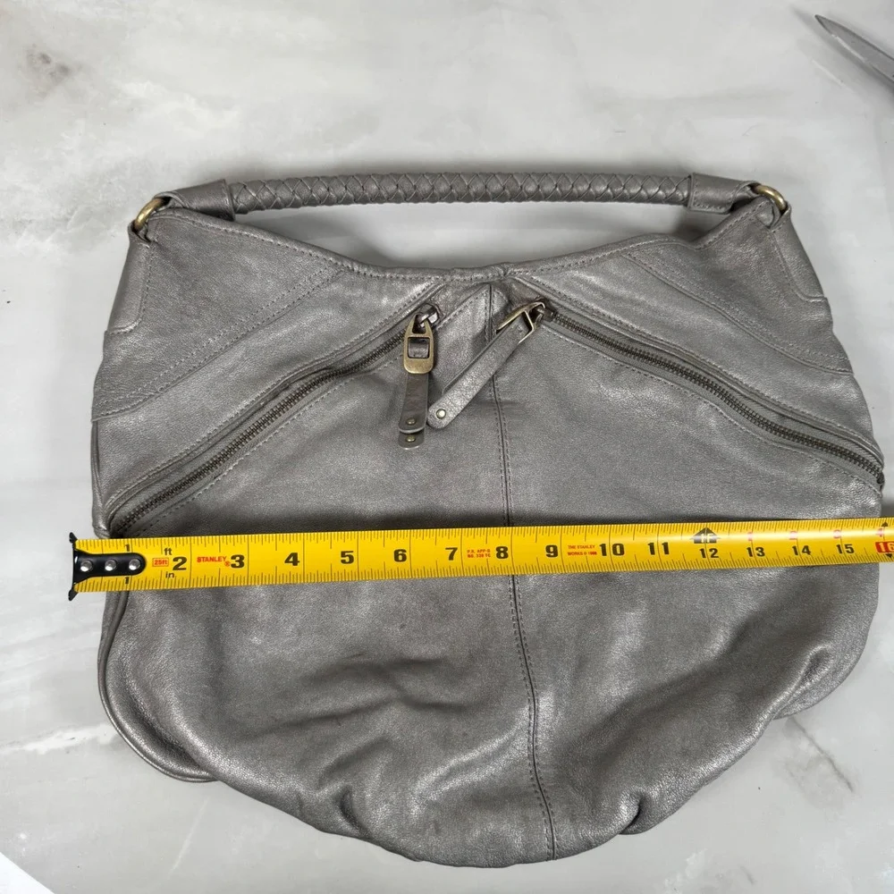 Banana Republic Silver Italian Leather Hobo Bag Purse Braided Strap Lambskin